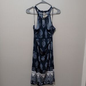 Haani Navy and White Patterned Midi Dress